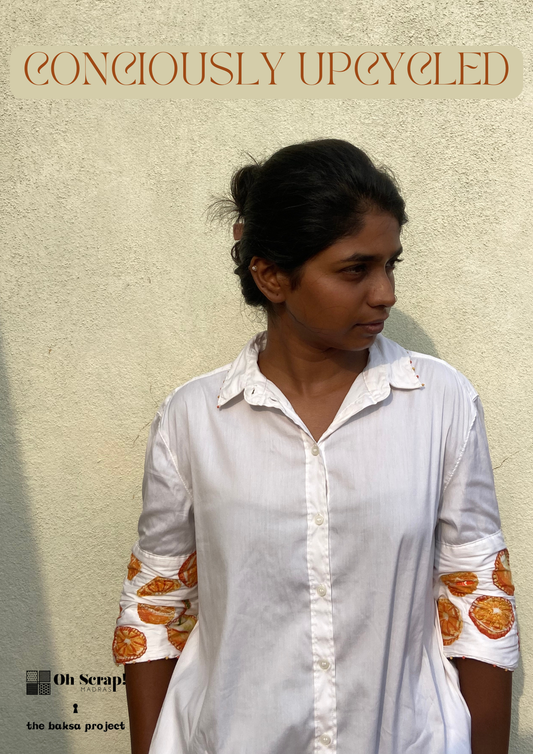 White Tangerine Shirt | Handmade Patchwork | Consciously Upcycled