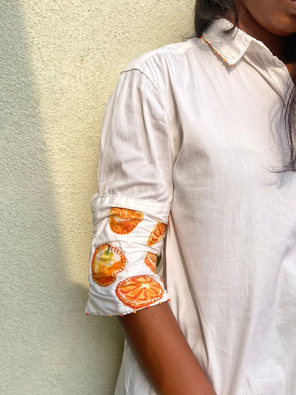 White Tangerine Shirt | Handmade Patchwork | Consciously Upcycled