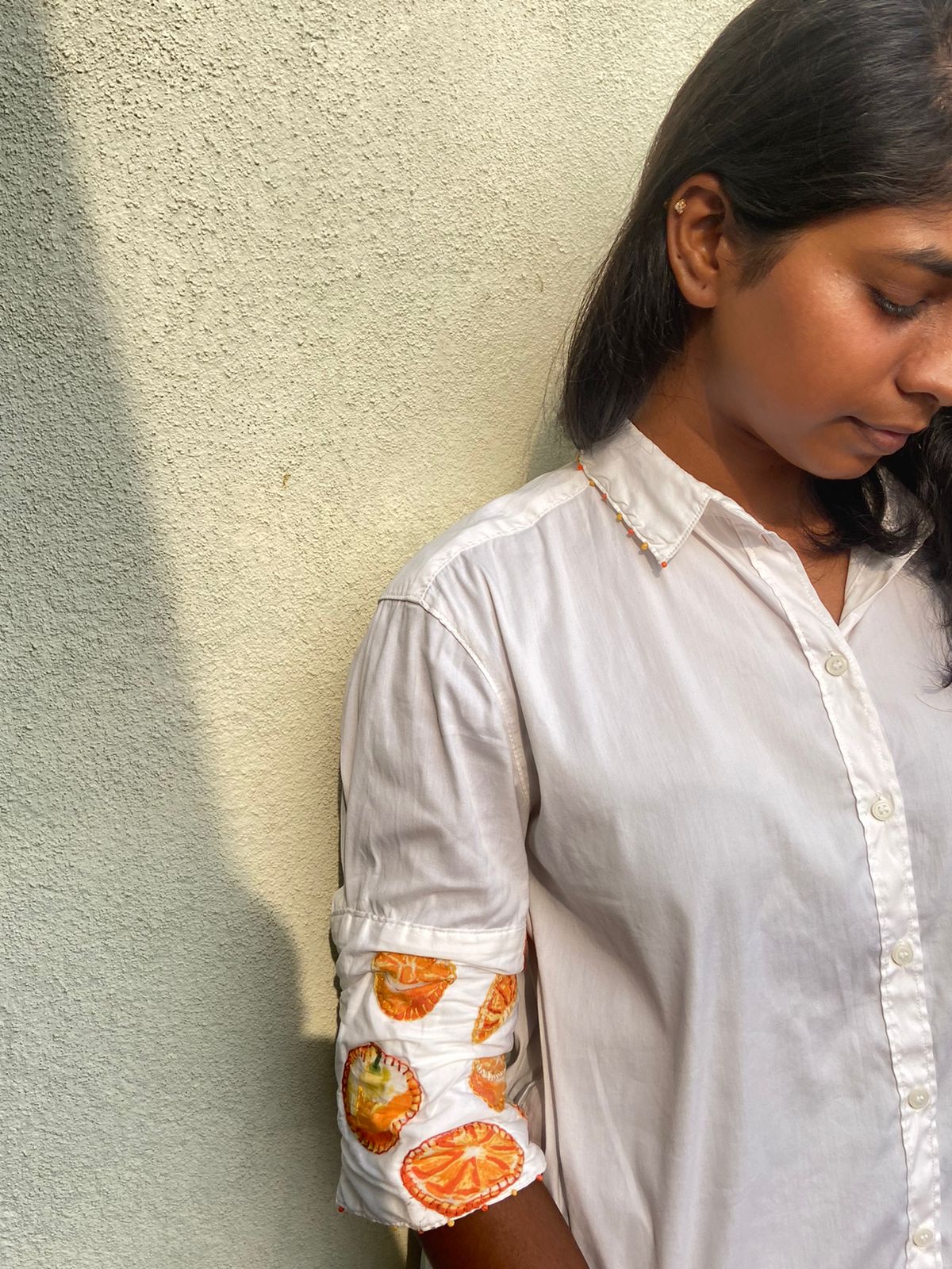 White Tangerine Shirt | Handmade Patchwork | Consciously Upcycled