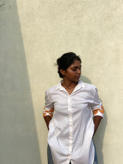 White Tangerine Shirt | Handmade Patchwork | Consciously Upcycled