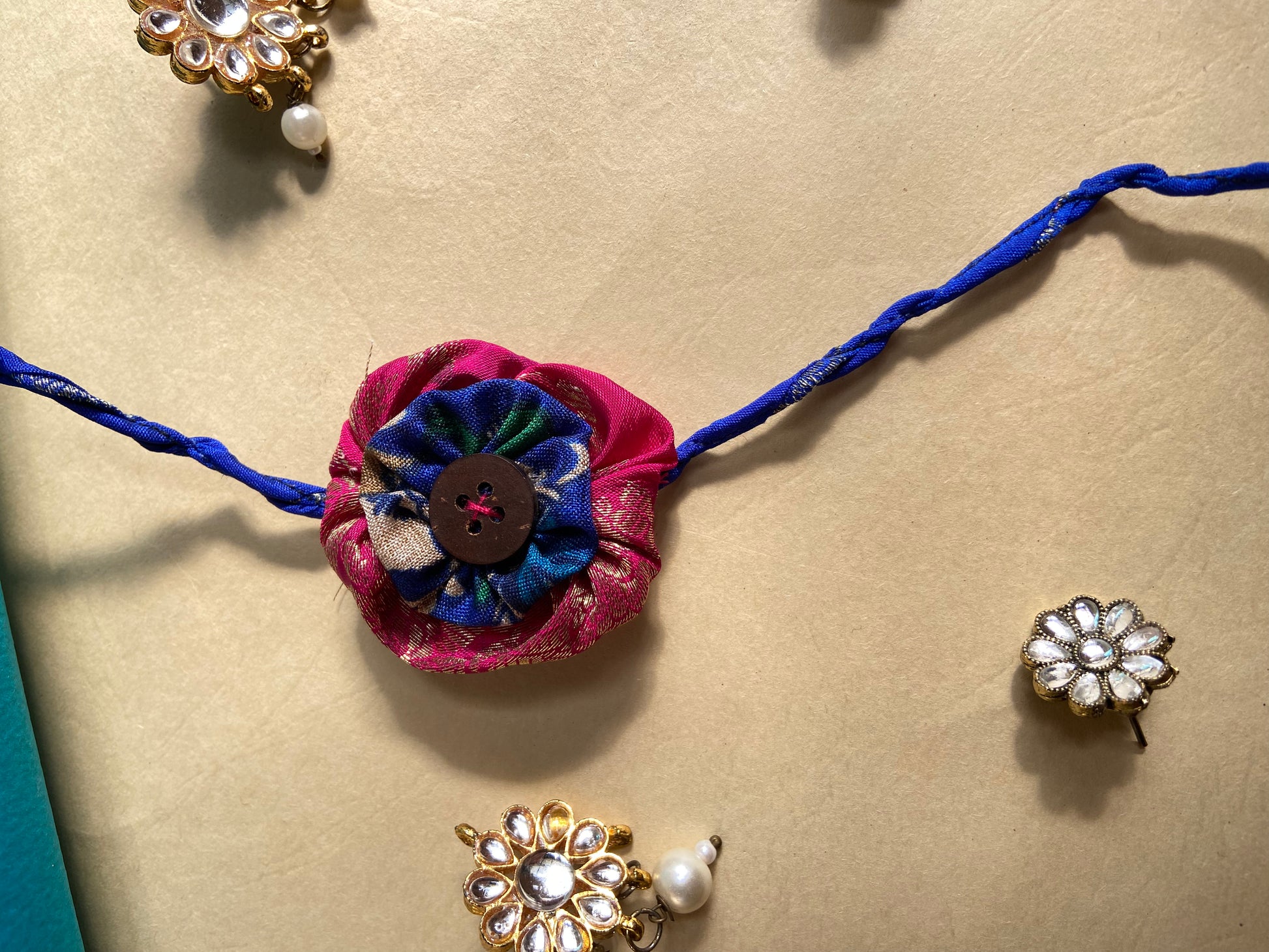 double-layer-flower-Upcycled-Rakhi-pink-blue-india