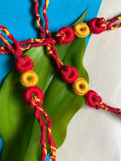 3 circle-Upcycled-Rakhi-red-yellow