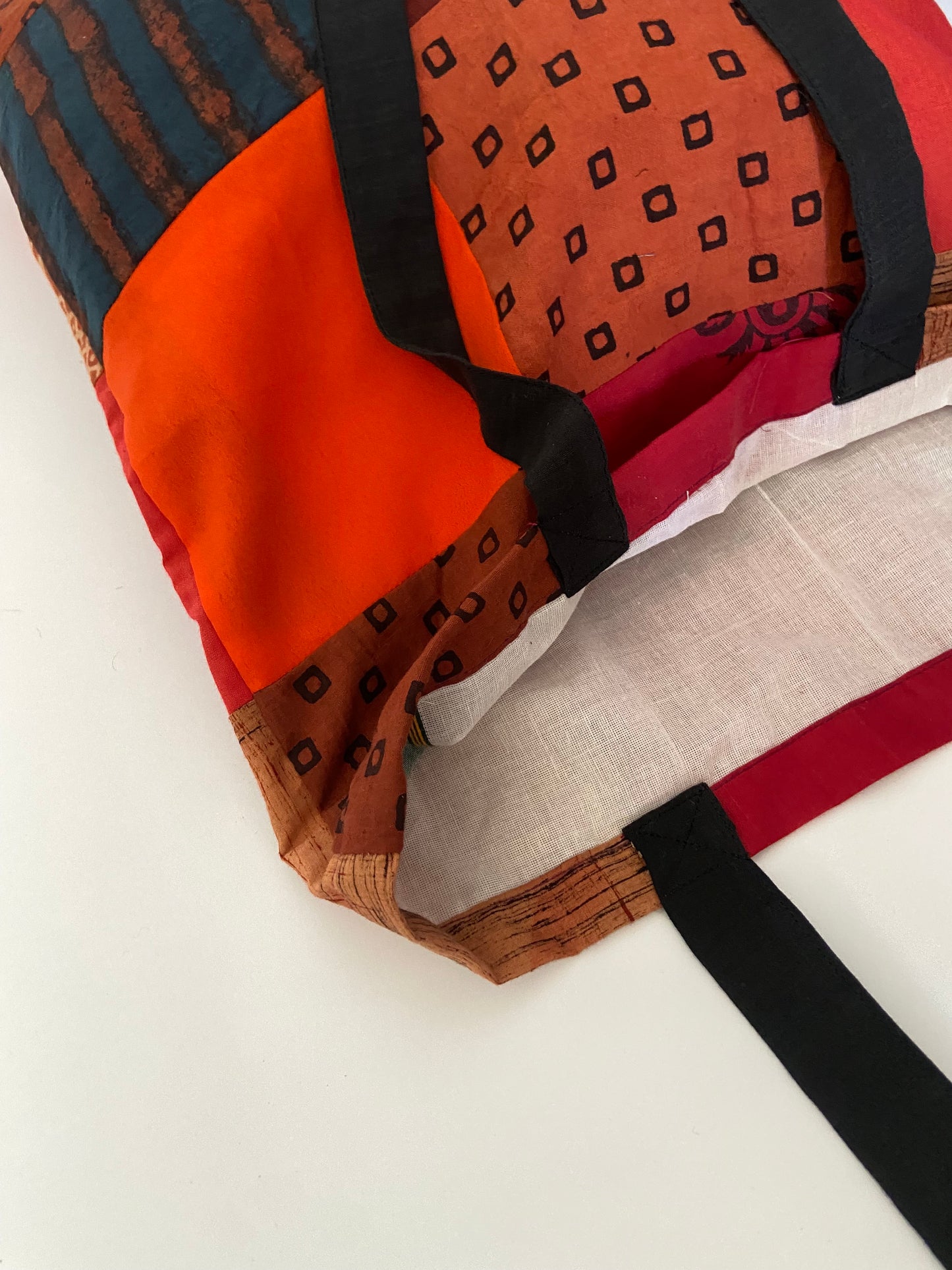 patchwork-tote-bag-upcycled-and-handmade-earthy-orange-open