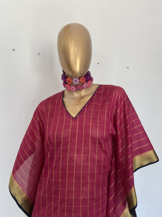 Pink checkered Kaftan | Upcycled and Repurposed