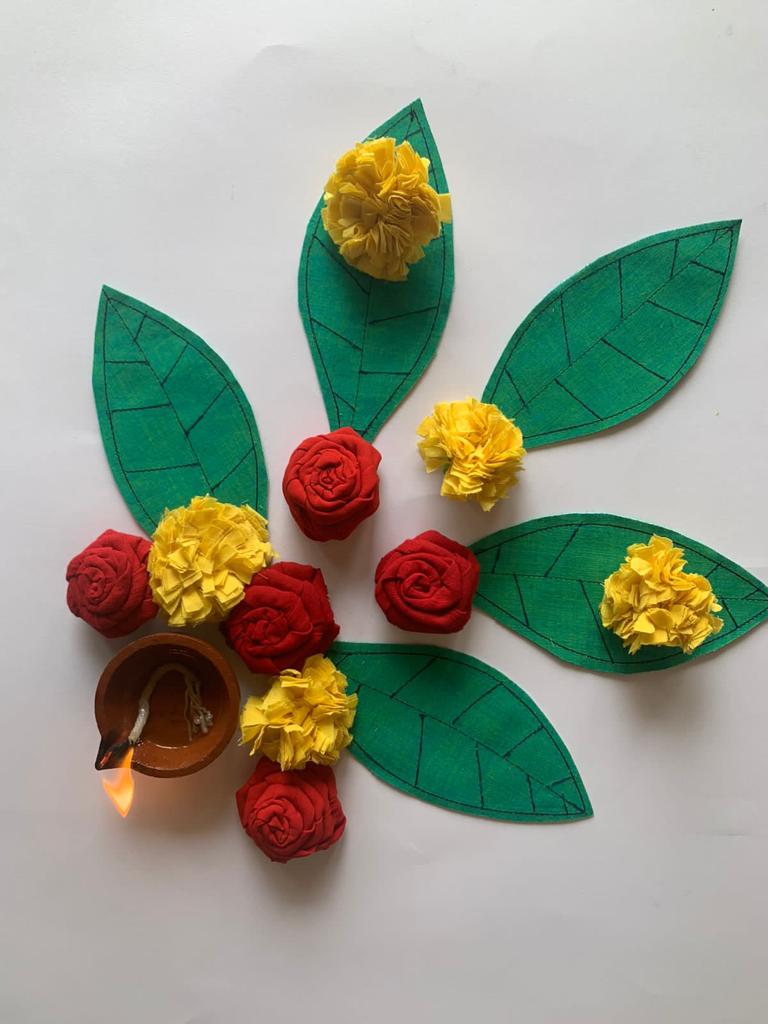 Upcycled Fabric Pooja Set | Green Yellow & Red
