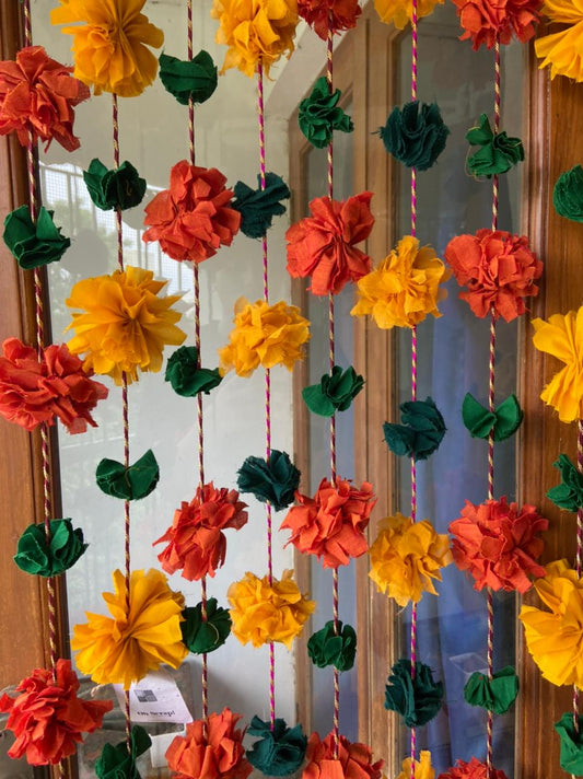 marigold-flower-garland-upcycled-and-handmade-on door