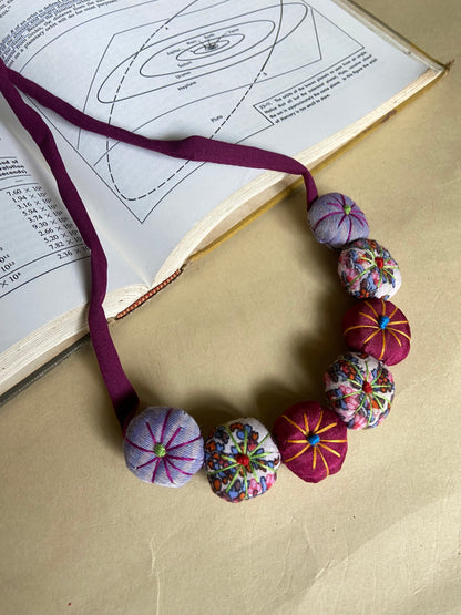 stuffed-flower-choker-handmade-upcycled-pink-purple-close